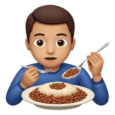 Create a person having lunch. Not a sandwich. Rice, beasn and meat. sticker