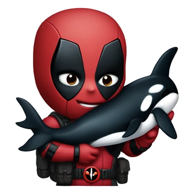 Deadpool holding an orca sticker