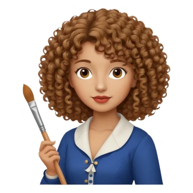 Woman with curly hair and tan/light brown skin dressed in French Parisian outfit holding a paintbrush.  sticker
