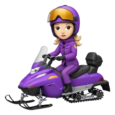 Woman on purple snowmobile wearing red coat sticker