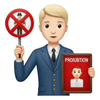 A white man showing a prohibition sign sticker