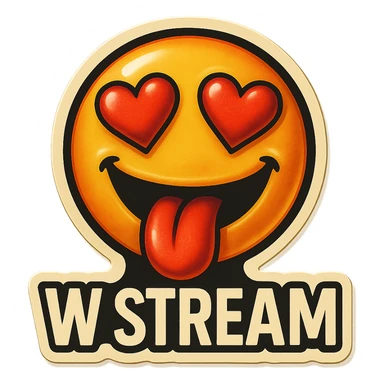 tongue out heart shaped eye add the words “ W Stream " in White sticker
