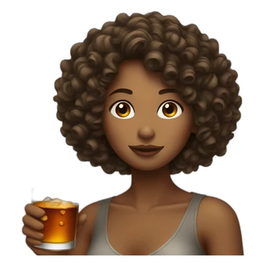 Woman curly hair drinking whisky sticker