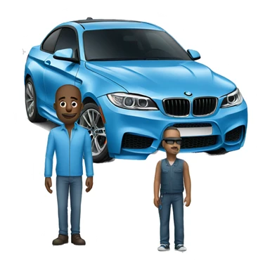 Man standing near blue bmw  sticker