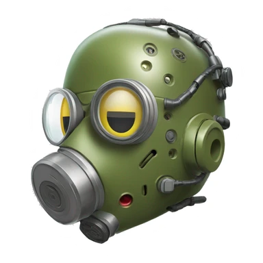 Olive green mohawk cyborg head with respirator mask and circuits sticker