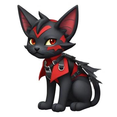 Anthro cool edgy elegant beautiful black punk red fantasy nargacuga-bat-cat-Fakemon collar harness warrior full body sticker