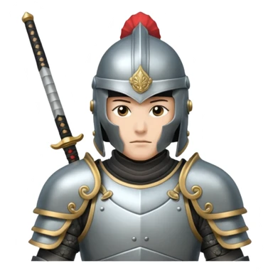 Armored noble with katana at side, kabuto helmet, stern posture. sticker