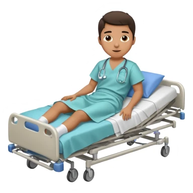 A young hispanic student lies in a hospital bed with a broken leg. sticker