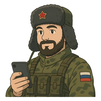 ghibli style Russian army military blogger wearing an ushanka hat sticker
