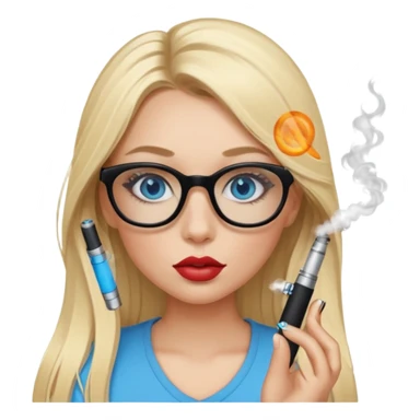 girl with blue eyes, blonde ling hair, black squared glasses, big lips, long eyelashes, and an electronic cigarette in her right hand sticker