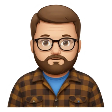 Fat white guy with glasses and short brown hair and beard wearing a cartoon flannel  sticker