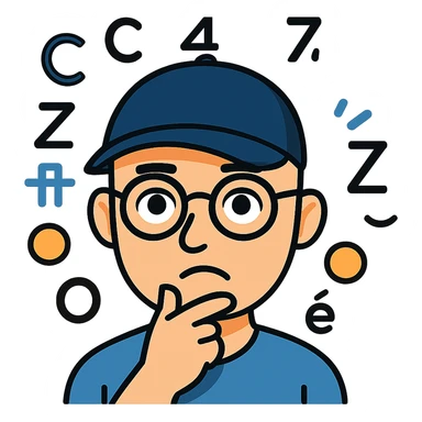 Add a baseball cap to the bald headed man with glasses and math symbols over his head, thinking expression. Keep the background transparent. sticker
