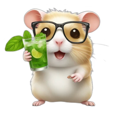 hamster with glasses running on a wheel drinking mojito sticker