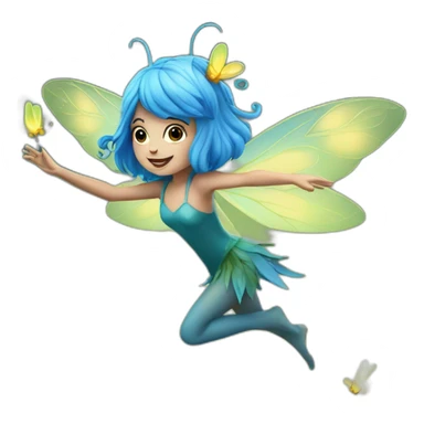 Blue haired fairy chasing a firefly sticker