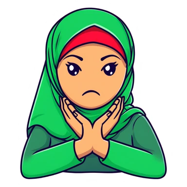 angry hijabi woman, hands crossed in an X over her neck, face red with frustration sticker