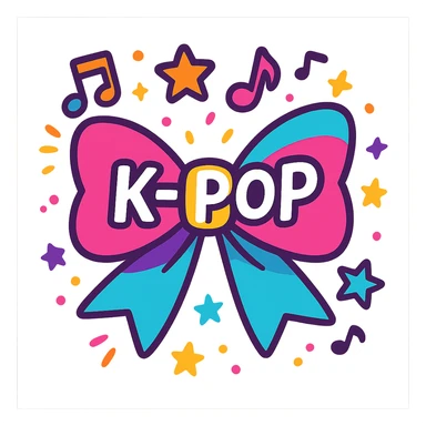 kpop fan bow with music notes and stars, fun and colorful sticker