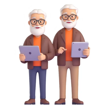 emoji of an older programmer with a tablet and a laptop sticker