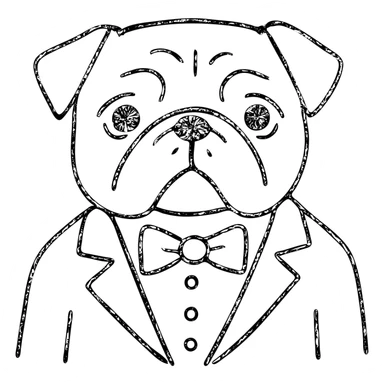 pug in a tuxedo, hand drawn outlined icon sticker
