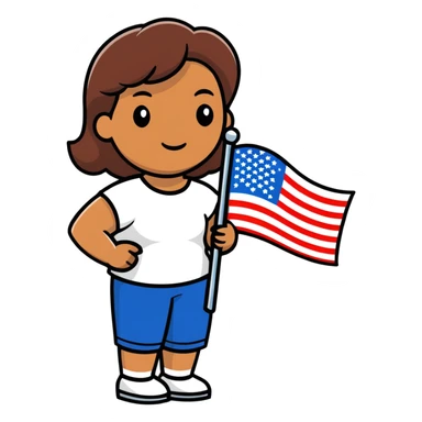 Martha McLaurin holding American flag  sticker