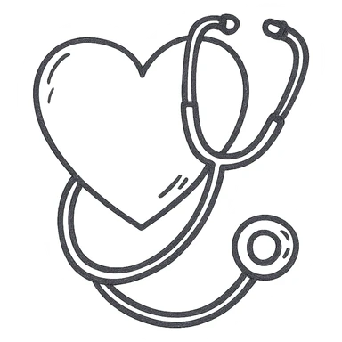 hand drawn outlined icon for chronic illness, stethoscope wrapped around a heart sticker