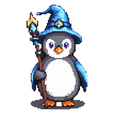 penguin wizard with magic staff sticker