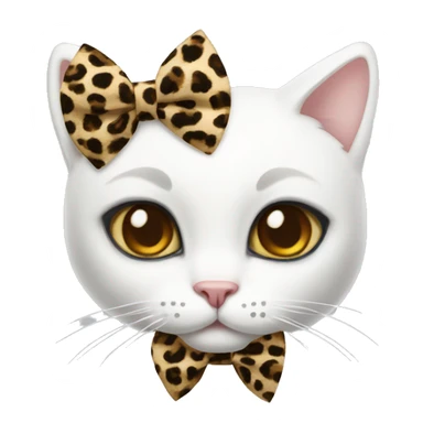 white cat with a leopard print bow sticker