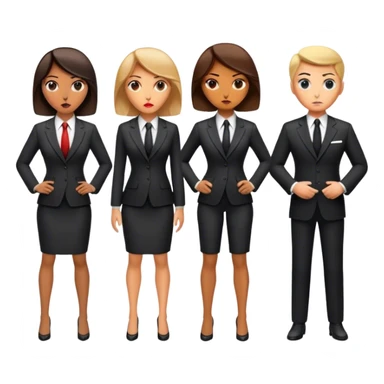 "A group of secret intelligence agents in formal suits, with one of them being a woman. They appear serious, professional, and mysterious, working together as a team." sticker