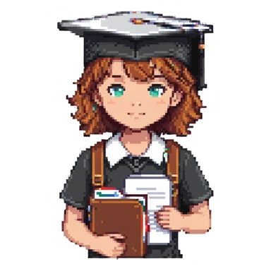 student in a master's cap with a folder in his hands sticker