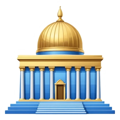 epstein island cubic temple with blue horizontal stipes on the side and a goldon dome on top sticker