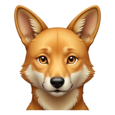 Cinematic Noble Dingo Portrait Emoji, Poised and regal, with a lean, agile build and a short, sandy-tawny fur that speaks of the wild outback, deep-set soulful amber eyes and alert ears, Simplified yet sharp and sophisticated features, highly detailed, glowing with a soft, dignified glow, high shine, intelligent and resourceful, stylized with an air of untamed elegance, focused and attentive, soft glowing outline, capturing the essence of a watchful and confident wild canine, so majestic it feels as though it could trot out of the screen with effortless authority! sticker