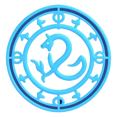 "A minimalistic glowing zodiac symbol ♓, centered on a dark cosmic background, symbol color #00d9ff, clean design, modern and luminous" sticker