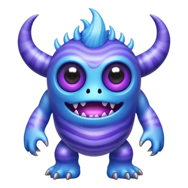 My Singing Monsters Echo element monster, translucent glowing body, blue-purple colors, soundwave ripple patterns, cute cartoon style sticker