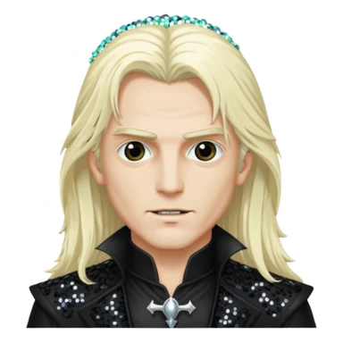 Alucard, Son of Dracula with long platinum blonde hair, black sequin outfit  sticker