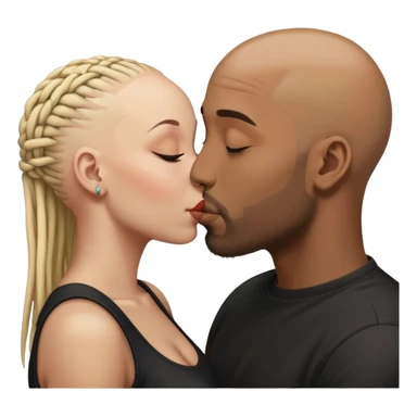Bald head brown man kissing black woman with blonde dreadlocks  sticker