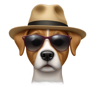 Dog with sunglasses and a hat sticker