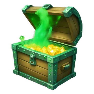 open treasure chest with green smoke coming out and green diamonds overflowing and surrounding it sticker