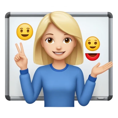 Make an emoji of a girl who is teaching how to make emojis on a board sticker
