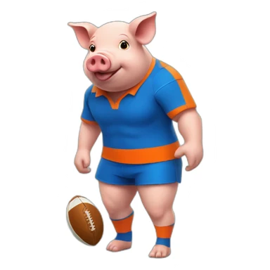 Pig  playing rugby dress in orange and blue sticker