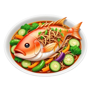 Fish Fragrant Shredded Pork with colorful vegetables in sauce, simplified emoji style with bold outlines and bright colors, cartoon style Yu Xiang Rou Si dish sticker