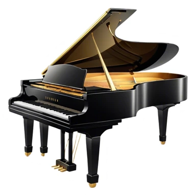 Cinematic Realistic Piano, glossy black grand piano with elegantly curved edges, pristine white and black keys, soft golden light reflecting off its polished surface, faint reflections of a musician’s hands, glowing with refined elegance and musical depth. sticker