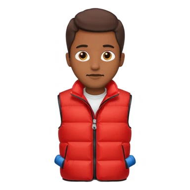 brown skin man with red puffer vest sticker