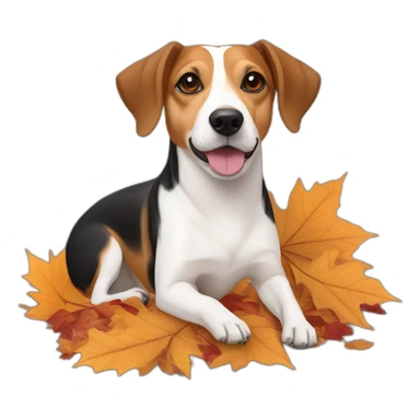 older beagle jack russell mix dog laying in fall leaves sticker