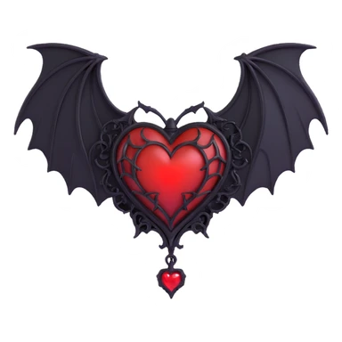 black gothic heart with glowing red veins and small gothic bat wings, ornate, dark, elegant sticker