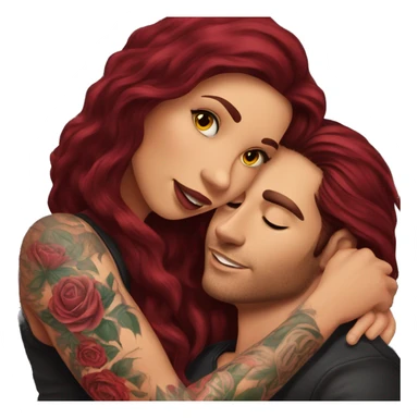 Beautiful tattooed burgundy long haired woman laying on the boyfriends chest sticker