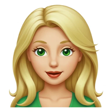blonde with long hair and green eyes, winking, iOS Apple emoji style sticker