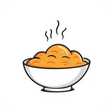 hand-drawn bowl of rice with orange-colored grains, steaming hot sticker