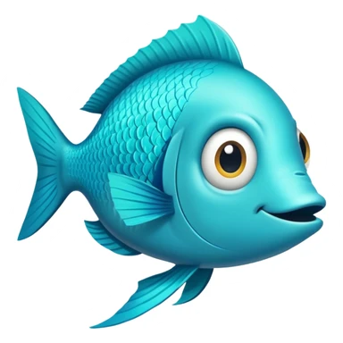 bright turquoise fish in perfect flat side profile, exactly facing right, single eye visible, completely 2D side view only, derpy stupid expression, no perspective at all sticker
