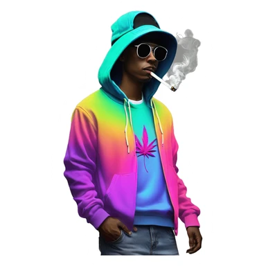 Hemp leaves Multicoloured neon person smoking wearing hoodie dancing hip hop bucket hat tropical Skater fashion aesthetic baggy clothes graphic t shirt 420 sticker