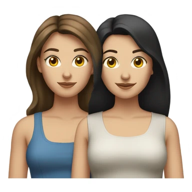 two caucassian woman with brown hair standing next to each other. One has black hair the other one has brown hair and is slightly shorter then the woman with black hair sticker