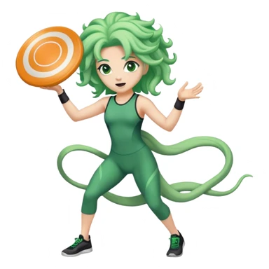 medusa, wearing an athletic outfit, throwing a frisbee sticker